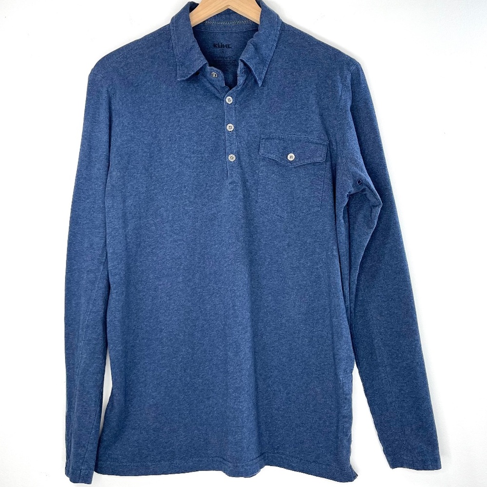 Kuhl Wildfibre Blue Pocket Front Long Sleeve Henley Collared Polo Shirt